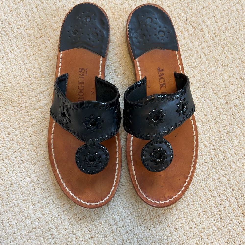 Jack Rogers Black Leather Sandals Size 7